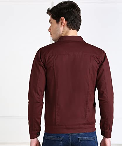 MONTREZ Men Red Denim Jacket Maroon - Image 2