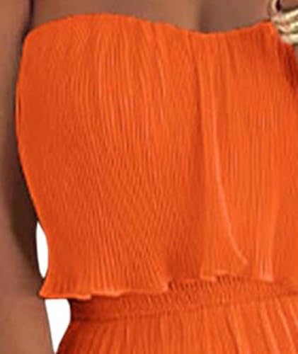 Image of SEMATOMALA Women's Boho Tube Top Tiered Ruffle Slim Fitted Maxi Dress Smocked Vacation Holiday Long Dress