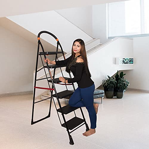 Parasnath Black Heavy Folding Ladder with Wide Steps Milano 6 Steps Ladder 6.3 Ft - Made in India - Image 4