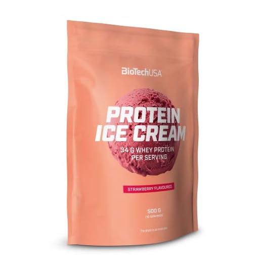 BioTechUSA Protein Ice Cream, Helado proteíco en polvo con concentrado de proteína de suero de leche, con azúcar, 500 g, Fresa