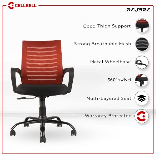 Image of CELLBELL Desire C104 Mesh Mid-Back Ergonomic Office Chair [RED] C104 Medium-Back Mesh Office /Study Chair[Grey]
