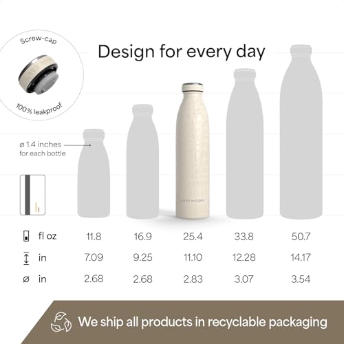 Image of LARS NYSOM Stainless Steel Insulated Water Bottle 12oz 17oz 25oz 34oz 51oz | Insulated Thermo Flask for Hot and Cold Beverages | Leakproof Drinking Bottle (Beige, 25.4oz)
