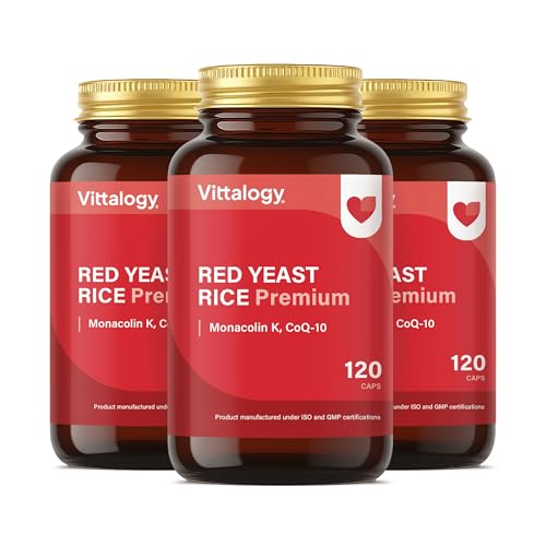 VITTALOGY Red Yeast Rice Premium Complemento Alimenticio de Levadura de Arroz Rojo con Coenzima Q10 para Reducir el Colesterol. Suplemento con Extracto de Cardo Mariano y Policocanol. 360 Cápsulas