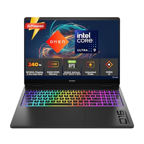 Image of HP Omen 16 Max, Intel Ultra 9 275HX, 12GB NVIDIA RTX 5070 Ti (32GB DDR5,1TB SSD) 240 Hz, 3ms, IPS, WQXGA, 16'' /40.6Cm, Win11, M365* Office24, Black, 2.75Kg, ah0190TX, RGB Backlit, AI Gaming Laptop