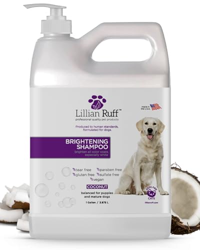 Image of Lillian Ruff PRO Formula Ultra Brightening Dog Shampoo - Professional Whitening & Long-Lasting Odor Eliminator, Remove Stains & Discoloration, Dry Skin & Itch Relief - Aloe & Provitamin B5 Gallon+Pump
