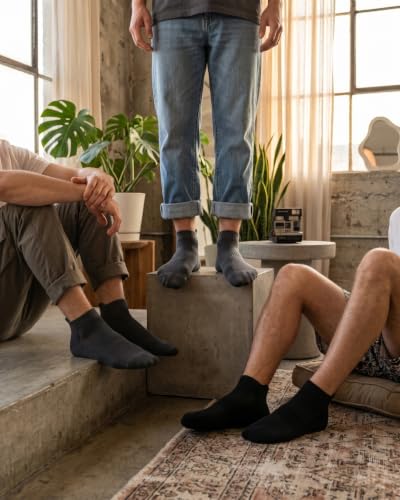 Image of BENKILS Bamboo Ankle Socks for Men & Women | Ultra-Soft, Odour-Free and Breathable | Padded Base and Anti-bacterial | 3X Softer than Cotton | Free Size Regular Socks.