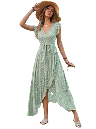Robe longue d'été bohème col en V imprimé floral coupe ample taille XL femme