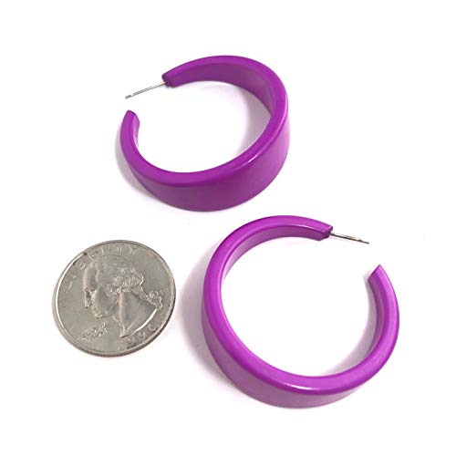 Violet Shiny Lucite Retro Emily Hoops - EM-PU-64