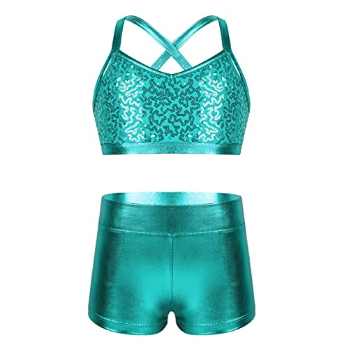 Kids Girls 2-Piece Sports Dance Outfits Crop Tops with Booty