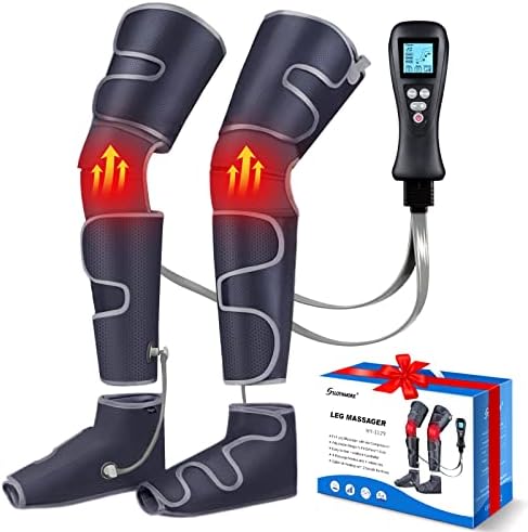 Leg Massager with Air Compression & Heat, 4-In-1 Foot Calf Thigh Knee Massager for Circulation & Relaxation, 4 Modes 4 Intensities 2 Heat Levels, Sequential Compression Device for Cramps Edema, RLS