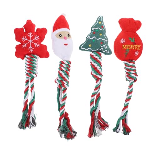 BESPORTBLE 4pcs Christmas-Themed Knot Designed Dog Chew Toys Portable Molar Toys for Dogs Durable for Chewing Grabbing and Playtime Holiday for Pets
