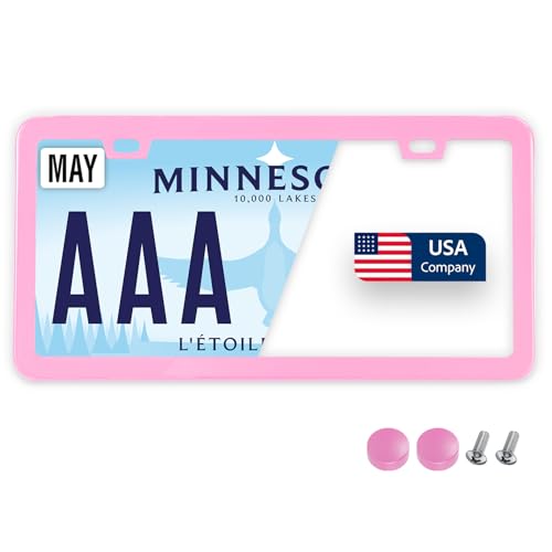 Image of Premium Slim Princess Pink License Plate Frame - 1 Piece, Rust-Free Stainless Steel & Rattle-Free, Street Legal, Universal with Screw Caps, Thin Edged Metal Front or Rear Car Tag Holder Unisex