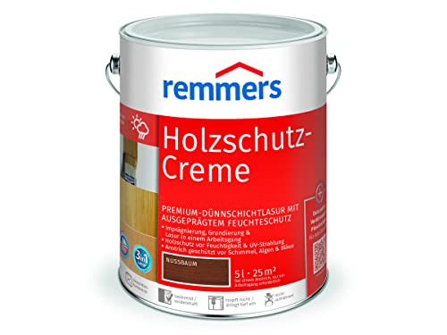 Remmers Holzschutz-Creme 3in1 nussbaum, 5 Liter, tropffreie Holzlasur für aussen, 3in1: Imprägnierung, Grundierung & Lasur in EINEM Arbeitsgang