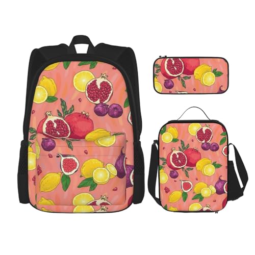 YHBLYKXP exotic fruits print 3-Piece Casual Backpack Set (Backpack + Waist Bag + Small Pouch), Unisex Daypack