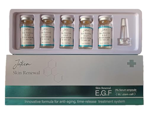 JATEEM Ampollas EGF Serum 5 mlx10 unidades de factor de crecimiento epidérmico OLIGOPEPTIDE de alta dosis rejuvenecedora de la piel Reparación de acné cicatrices arrugas quemaduras manchas concentrado
