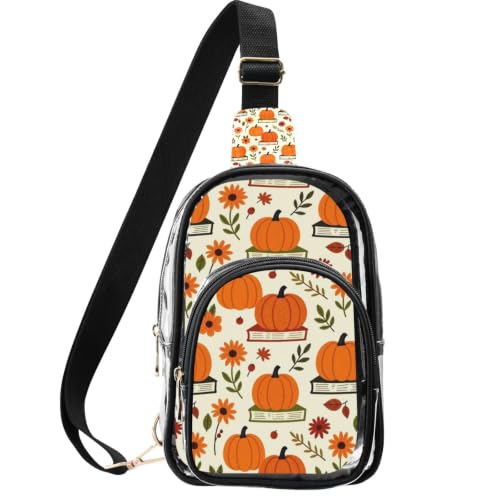 Bolsa transparente para eventos con estampado de calabaza vintage y correa ancha