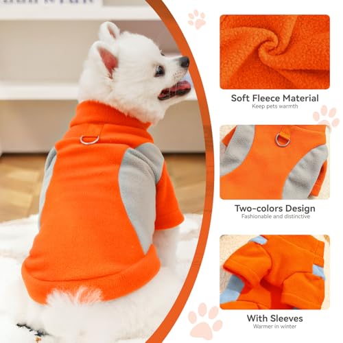 Image of Small Fleece Dog Sweater with Leash Ring Soft Warm Fall Winter Dog Clothes Cute Cat Apparel Puppy Sweaters Classic Pullover Doggy Sweatshirts Chihuahua Costumes Cat Outfits(Orange,XXL)