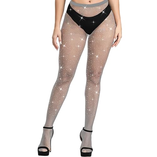 Queen Romance Sparkly Rhinestone Stockings for Women Glitter Fishnets Tights Pantyhose for Dance Concert
