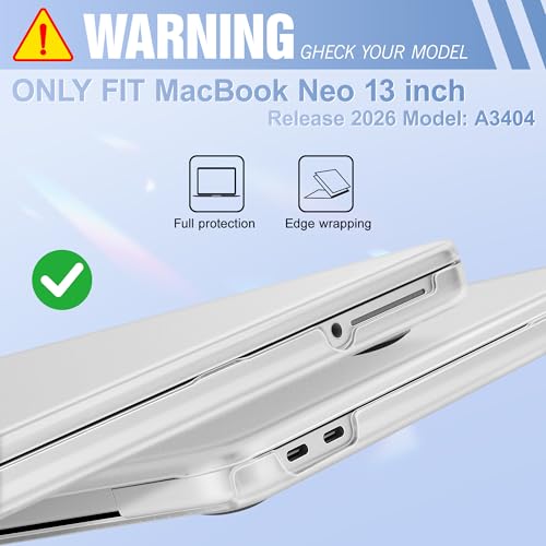 Image of May Chen Compatible with MacBook Neo 13 inch Model A3404 2026 Release, Slim & Lightweigh Frosted Finish Protective Case with Keyboard Cover&Screen Protector, Frosted Transparency