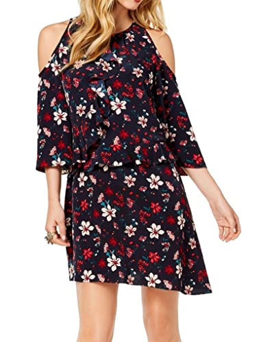Zoe by Rachel Zoe Womens Cold Shoulder Floral Mini Dress Navy L