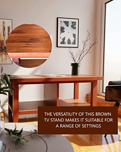 Bali Bench Pine Wood Tv Stand - Wooden Accent Tv Console Table For Living Room, Bedroom, Or Home Office - Fits Televisions Up To 55 Inches Lcd Led - Cherry Brown #TOP2