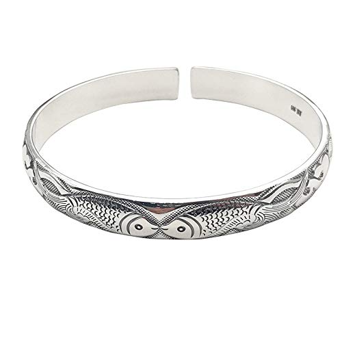Bracelet Vintage en argent S925 pour femmes avec motifs poissons gravés