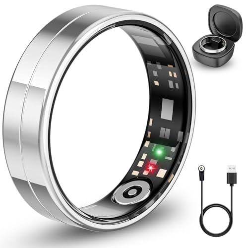 2025 Neuer ultradünner Smart-Ring, überwacht 24/7 Herzfrequenz, SpO2, Schlaf, Körpertemperatur usw. Ringe für Männer und Frauen, Keine Abonnementkosten, Android iOS (Silber Größe 8)