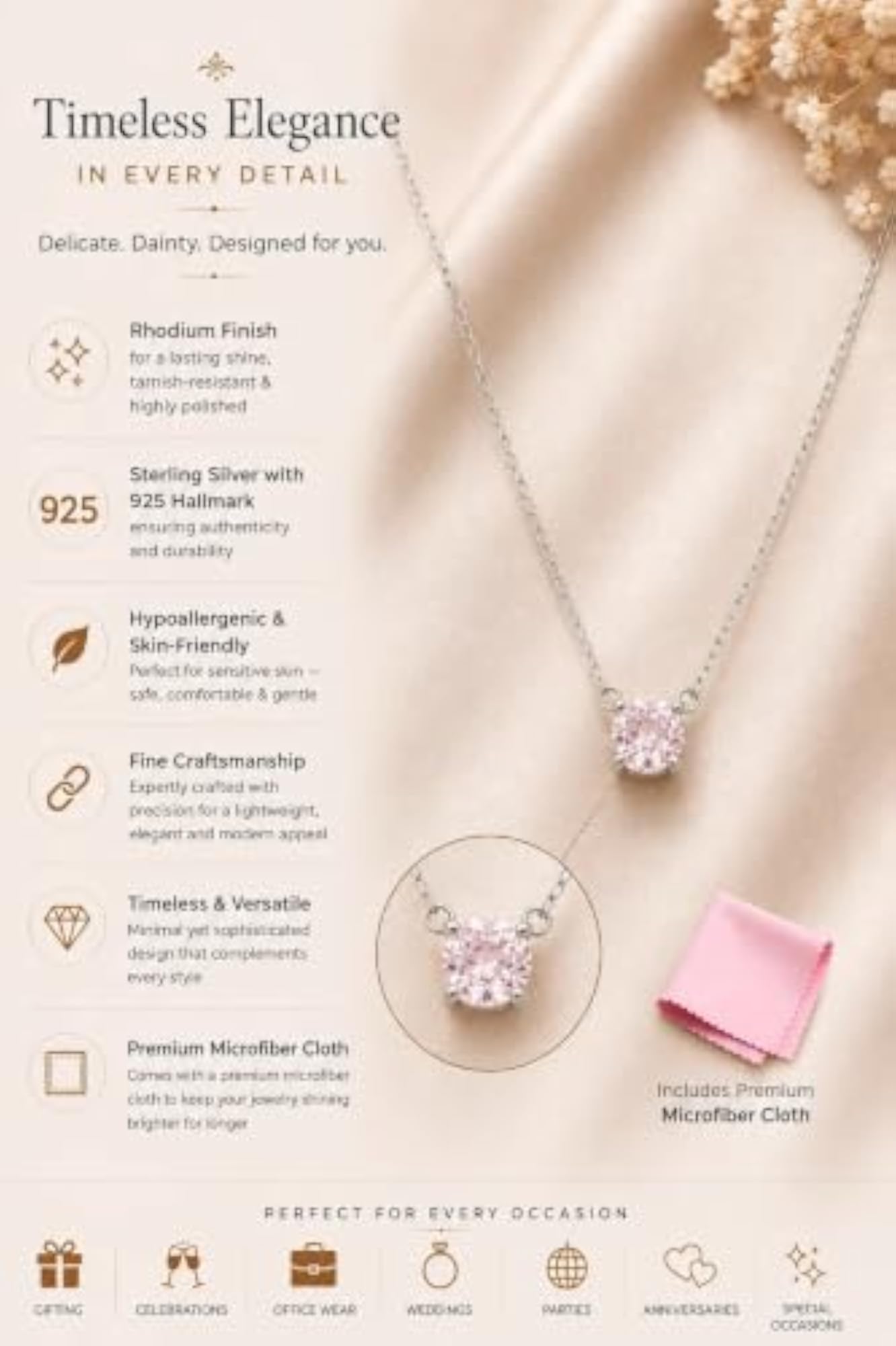 Women's Expression Blush 925 Silver Rhodium Necklace