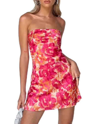 Image of Realtix Womens Satin Silk Backless Strapless Mini Dress Sexy Low Back Tube Club Party Dress for Women