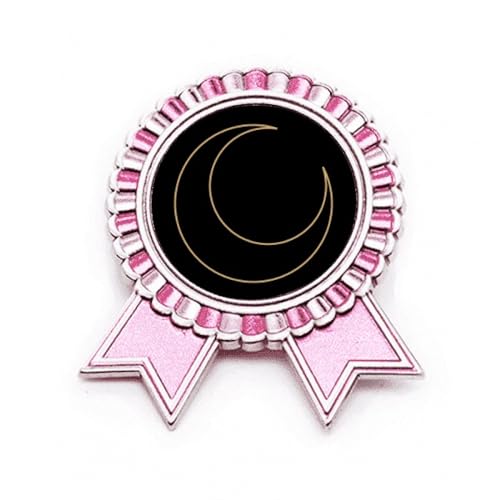 Broche en forme de lune de qualité supérieure, métal ciselé et totem rose précieux