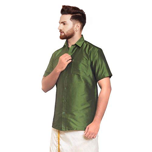 Image of SJS-Men's Half Sleeve Solid Art Silk Shirt
