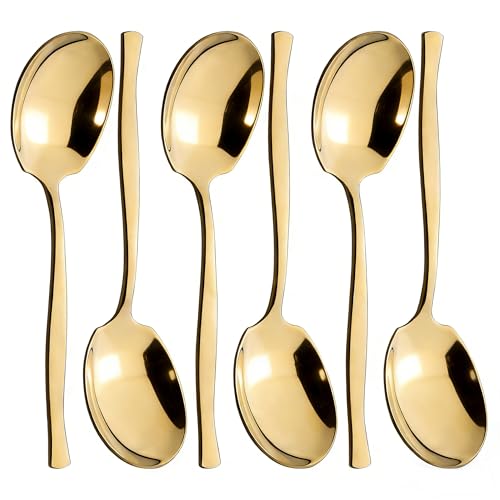 Xyskin Gold Serving Spoons, 6 Pieces Stainless Steel Serving Spoons Set for Buffet Kitchen Parties Catering