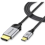QGeeM USB C - HDMIケーブルアダプター 6フィート 4K USB Type C - HDMI Thunderbolt 3/4 iPhone 16、Galaxy、MacBook Pro/Air、iPad Pro、Surface、Dell XPS、HP、Thinkpad、Pixelbookなど対応 - マットグレー