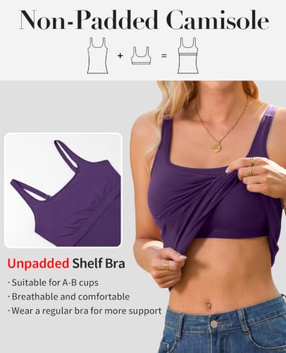 Image of V FOR CITY Women's Cotton Tank Top with Unpadded Shelf Bra Adjustable Wide Strap Camisole Summer Basic Udershirts