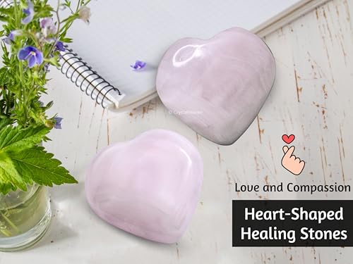 Image of Certified Pink Calcite Crystal Heart Palm Pebbles Stones for Anxiety Stress Relief Massage - AAA Grade Original Healing Gemstone Agate Heart Palm Stone for Yoga Meditation Spiritual
