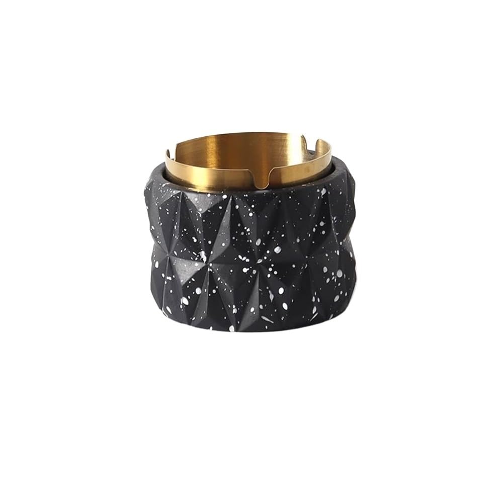 Indoor Decorative Geometry Concrete Ashtray Stainless Steel Combination Sets Spray Dot Design Cement Outside Indoor Smoking Accessories for Desktop(Black)
