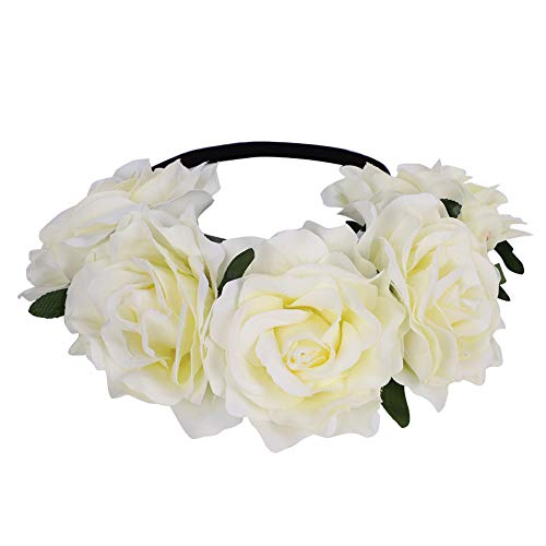 Flower Crown Headband for Women Rose Flower Hair Wreath Boho Floral Headband Wreath Bridal Floral Garland Headpieces Festival Hair Accessories for Ladies Girls Wedding Prom Festival Party Photography - Image 4