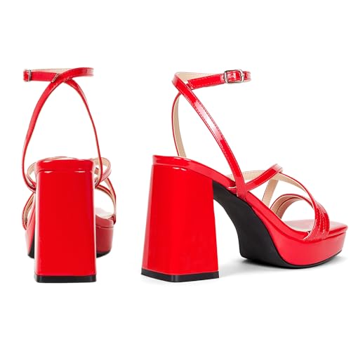 Elisabet Tang Chunky Platform Heels Sandals for Women Sexy Square Toe Heels High Strappy Sandals for Sexy Party Wedding and Evening4