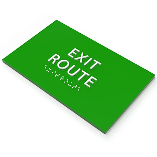 Ada Central Signs 6" X4" Exit Route Sign- Tactile Graphics Grade 2 Braille Text | Modern Utility Wall Mount Ada Compliant Plastic Signs For Schools, Offices, Businesses, Apartments & Restaurants #TOP1