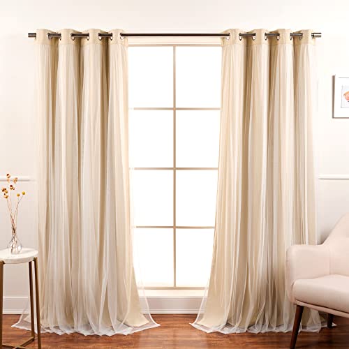 Best Home Fashion Set of 2 Lace Tulle Overlay Thermal Insulated Solid Blackout, Stainless Steel Nickel Grommet Window Panels for Bedroom, Living Room, Dining Room - 52" W x 84" L, Beige Best Home Fashion Set of 2 Lace Tulle Overlay Thermal Insulated Solid Blackout, Stainless Steel Nickel Grommet Window Panels for Bedroom, Living Room, Dining Room - 52" W x 84" L, Beige