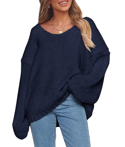 PRETTYGARDEN Women's Fall Oversized Sweaters Long Sleeve V Neck Dressy Casual Chunky Knit Loose Pullover Tops Winter Clothing