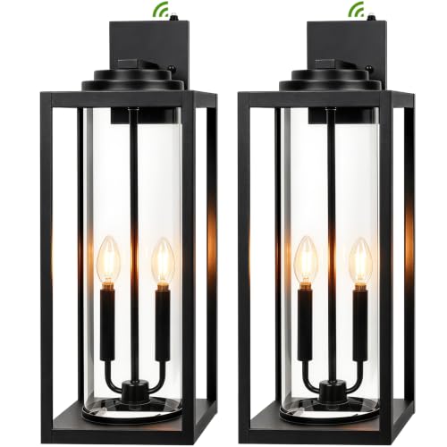 Image of Extra Large 24 Inch Outdoor Wall Lights, Dusk to Dawn Sensor, Black, 2-Pack
