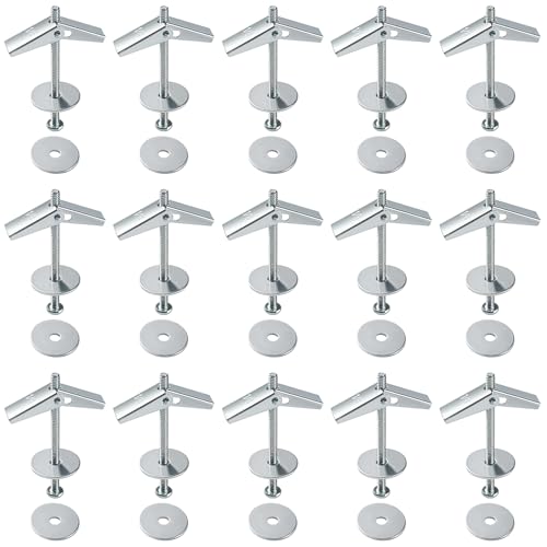 Lyeteung 15 Set 1/8 Fixations Ancrages à Bascule, Boulon à Bascule à Ressort à Ailettes, Kit D'assortiment de Boulons à Bascule, avec Rondelles, pour Plaques de Plâtre
