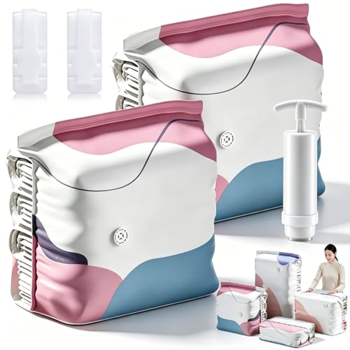 Image of No‑pump Vacuum Storage Bags - 3-Sec Fast Compression, 80% Space Saving, Upgrade Reusable Large 3d Cube Vacuum Seal Bags, Keeps Clothes Dry & Dust‑Free, Press & seal,M /19.7 x 27.6 x 11.8 in:2Pcs