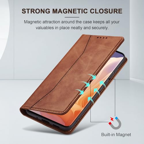 Image of Jasonyu Flip Case for Motorola Moto G85 PU Leather Flip Wallet Cover Stand Function Magnetic Card Slot TPU Bumper Case (Brown)