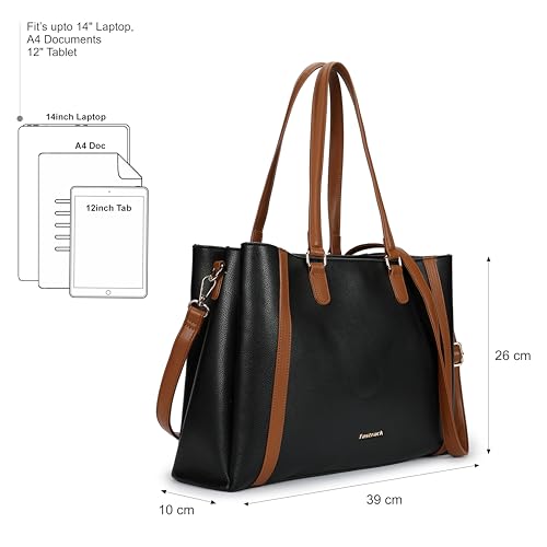 Image of Structured Laptop Tote Bag for Women | Faux Leather Work Bag with 14-Inch Padded Sleeve, 3 Compartments, Zip & Magnetic Closure | Elegant Everyday Tote for Office, College & Commutes