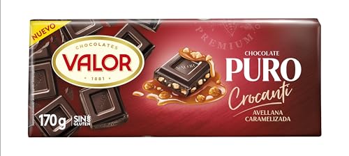 Valor - Chocolate Puro Crocanti - Tableta de Chocolate con trozos de Avellana Caramelizada - Intenso Sabor y Aroma - 170 Gramos