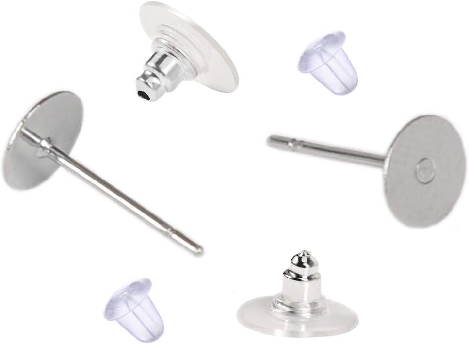100 Pieces Stainless Steel Earrings Posts Flat Pad,100 Pieces Bullet Clutch Earring Backs with Pad,100 Pieces Clear Bullet Earring Backs,Total 300 Pieces (4mm)