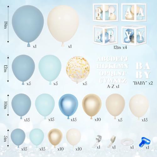 Image of 153pcs Dusty Blue Balloon Baby Shower Decorations for Boy