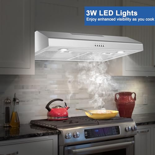 Turephe TPS30 Range Hood 30 Inch Under Cabinet,450 Cfm Ducted/Ductless Vent Hood For Kitchen With Bright Light, Quiet Operation And 3 Speed Exhaust Fan thumb #3